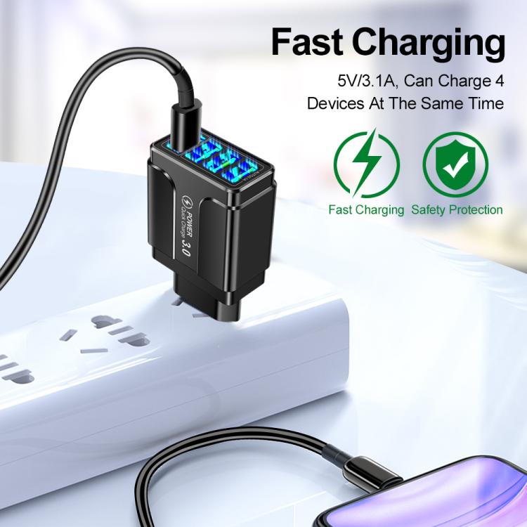5.1A QC3.0 急速充電 4USBポート 携帯電話充電器、EUプラグ、USプラグ、UKプラグ