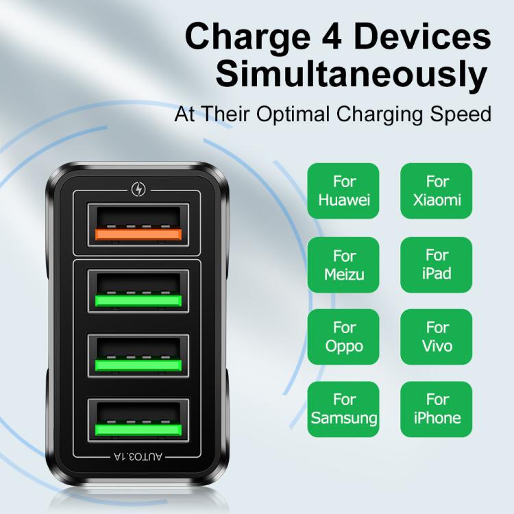 5.1A QC3.0 急速充電 4USBポート 携帯電話充電器、EUプラグ、USプラグ、UKプラグ