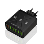65W 6USBポート QC3.0 急速充電 携帯電話充電器、EUプラグ（ブラック）、EUプラグ（ホワイト）、USプラグ（ブラック）、USプラグ（ホワイト）、UKプラグ（ブラック）、UKプラグ（ホワイト）
