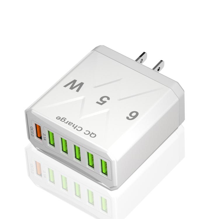 65W 6USBポート QC3.0 急速充電 携帯電話充電器、EUプラグ（ブラック）、EUプラグ（ホワイト）、USプラグ（ブラック）、USプラグ（ホワイト）、UKプラグ（ブラック）、UKプラグ（ホワイト）