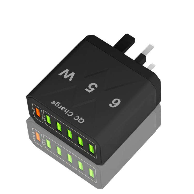 65W 6USBポート QC3.0 急速充電 携帯電話充電器、EUプラグ（ブラック）、EUプラグ（ホワイト）、USプラグ（ブラック）、USプラグ（ホワイト）、UKプラグ（ブラック）、UKプラグ（ホワイト）