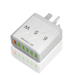 65W 6USBポート QC3.0 急速充電 携帯電話充電器、EUプラグ（ブラック）、EUプラグ（ホワイト）、USプラグ（ブラック）、USプラグ（ホワイト）、UKプラグ（ブラック）、UKプラグ（ホワイト）