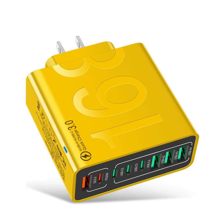 150W 4USB+4Type-C 8インターフェース QC3.0 急速充電 携帯電話充電器、EUプラグ（ブラック）、EUプラグ（ホワイト）、EUプラグ（イエロー）、USプラグ（ブラック）、USプラグ（ホワイト）、USプラグ（イエロー）、UKプラグ（ブラック）、UKプラグ（ホワイト）、UKプラグ（イエロー）