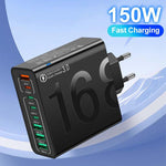 150W 4USB+4Type-C 8インターフェース QC3.0 急速充電 携帯電話充電器、EUプラグ（ブラック）、EUプラグ（ホワイト）、EUプラグ（イエロー）、USプラグ（ブラック）、USプラグ（ホワイト）、USプラグ（イエロー）、UKプラグ（ブラック）、UKプラグ（ホワイト）、UKプラグ（イエロー）