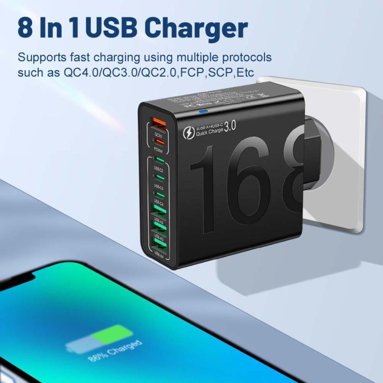 150W 4USB+4Type-C 8インターフェース QC3.0 急速充電 携帯電話充電器、EUプラグ（ブラック）、EUプラグ（ホワイト）、EUプラグ（イエロー）、USプラグ（ブラック）、USプラグ（ホワイト）、USプラグ（イエロー）、UKプラグ（ブラック）、UKプラグ（ホワイト）、UKプラグ（イエロー）