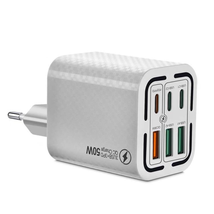 50W 3USB+3Type-C 6ポート 急速充電 携帯電話充電器、EUプラグ（ブラック）、EUプラグ（ホワイト）、EUプラグ（イエロー）、USプラグ（ブラック）、USプラグ（ホワイト）、USプラグ（イエロー）、UKプラグ（ブラック）、UKプラグ（ホワイト）、UKプラグ（イエロー）