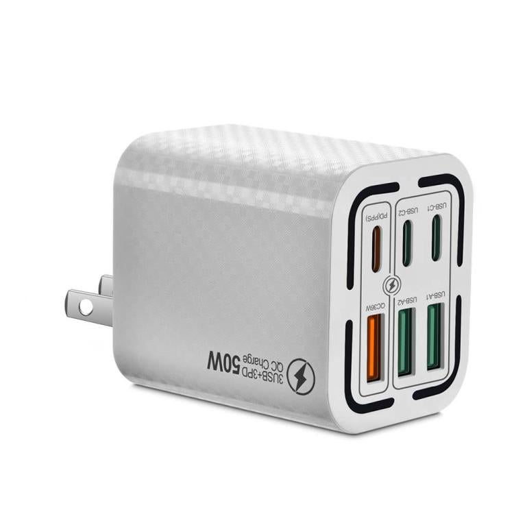 50W 3USB+3Type-C 6ポート 急速充電 携帯電話充電器、EUプラグ（ブラック）、EUプラグ（ホワイト）、EUプラグ（イエロー）、USプラグ（ブラック）、USプラグ（ホワイト）、USプラグ（イエロー）、UKプラグ（ブラック）、UKプラグ（ホワイト）、UKプラグ（イエロー）