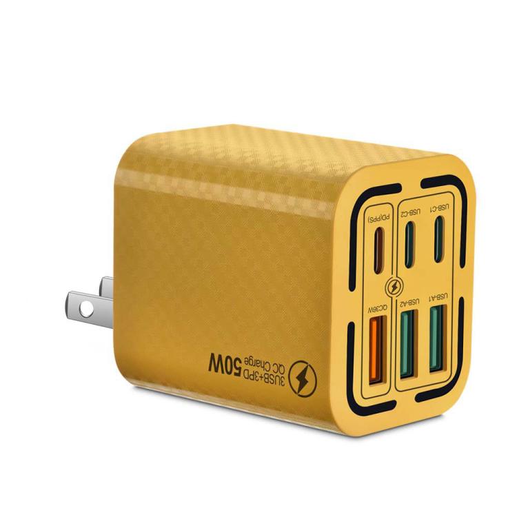 50W 3USB+3Type-C 6ポート 急速充電 携帯電話充電器、EUプラグ（ブラック）、EUプラグ（ホワイト）、EUプラグ（イエロー）、USプラグ（ブラック）、USプラグ（ホワイト）、USプラグ（イエロー）、UKプラグ（ブラック）、UKプラグ（ホワイト）、UKプラグ（イエロー）