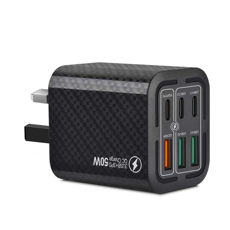 50W 3USB+3Type-C 6ポート 急速充電 携帯電話充電器、EUプラグ（ブラック）、EUプラグ（ホワイト）、EUプラグ（イエロー）、USプラグ（ブラック）、USプラグ（ホワイト）、USプラグ（イエロー）、UKプラグ（ブラック）、UKプラグ（ホワイト）、UKプラグ（イエロー）