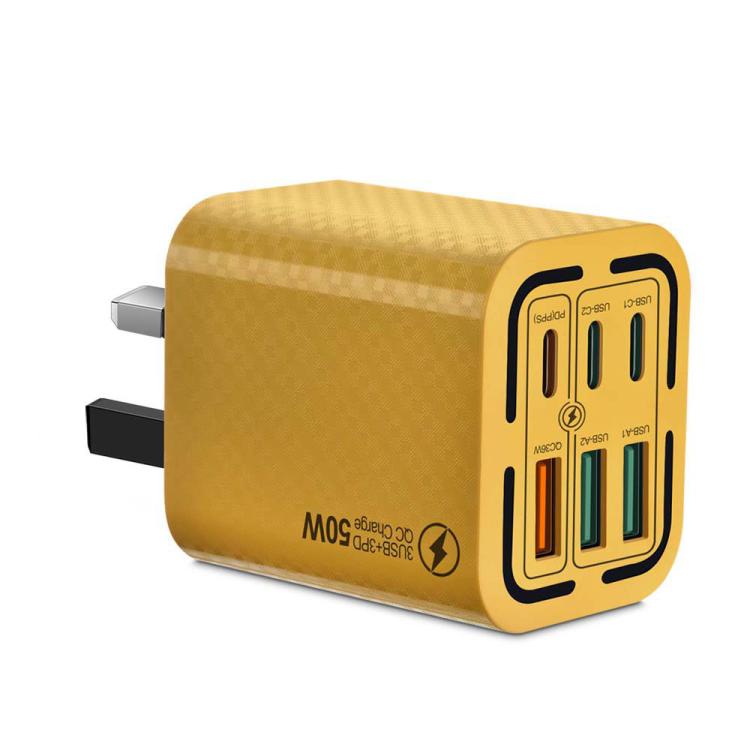 50W 3USB+3Type-C 6ポート 急速充電 携帯電話充電器、EUプラグ（ブラック）、EUプラグ（ホワイト）、EUプラグ（イエロー）、USプラグ（ブラック）、USプラグ（ホワイト）、USプラグ（イエロー）、UKプラグ（ブラック）、UKプラグ（ホワイト）、UKプラグ（イエロー）