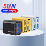 50W 3USB+3Type-C 6ポート 急速充電 携帯電話充電器、EUプラグ（ブラック）、EUプラグ（ホワイト）、EUプラグ（イエロー）、USプラグ（ブラック）、USプラグ（ホワイト）、USプラグ（イエロー）、UKプラグ（ブラック）、UKプラグ（ホワイト）、UKプラグ（イエロー）