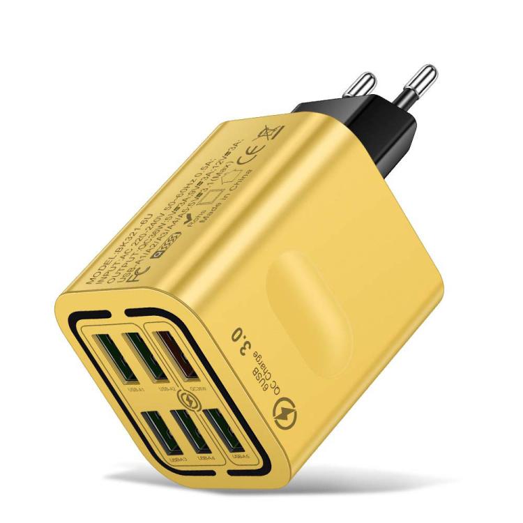 BK321 6USB マルチポート急速充電電話充電器、EUプラグ（ブラック）、EUプラグ（ホワイト）、EUプラグ（イエロー）、USプラグ（ブラック）、USプラグ（ホワイト）、USプラグ（イエロー）、UKプラグ（ブラック）、UKプラグ（ホワイト）、UKプラグ（イエロー）