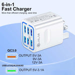 BK321 6USB マルチポート急速充電電話充電器、EUプラグ（ブラック）、EUプラグ（ホワイト）、EUプラグ（イエロー）、USプラグ（ブラック）、USプラグ（ホワイト）、USプラグ（イエロー）、UKプラグ（ブラック）、UKプラグ（ホワイト）、UKプラグ（イエロー）