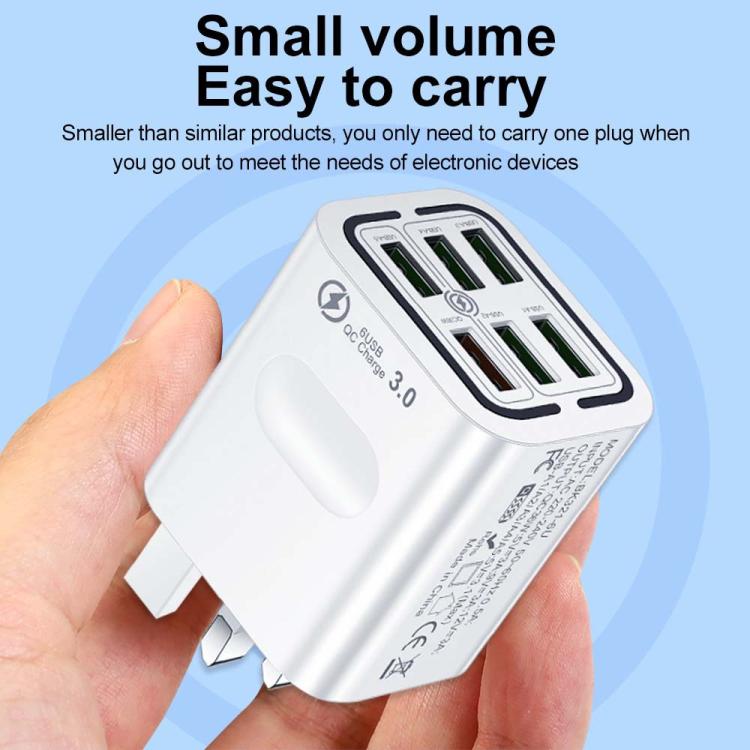 BK321 6USB マルチポート急速充電電話充電器、EUプラグ（ブラック）、EUプラグ（ホワイト）、EUプラグ（イエロー）、USプラグ（ブラック）、USプラグ（ホワイト）、USプラグ（イエロー）、UKプラグ（ブラック）、UKプラグ（ホワイト）、UKプラグ（イエロー）