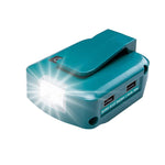 マキタ14.4V/18VリチウムバッテリーアダプターLEDライト付き、デュアルUSB＋DC