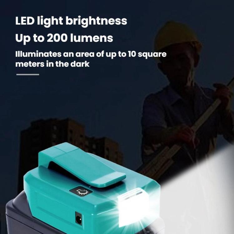 マキタ14.4V/18VリチウムバッテリーアダプターLEDライト付き、デュアルUSB＋DC
