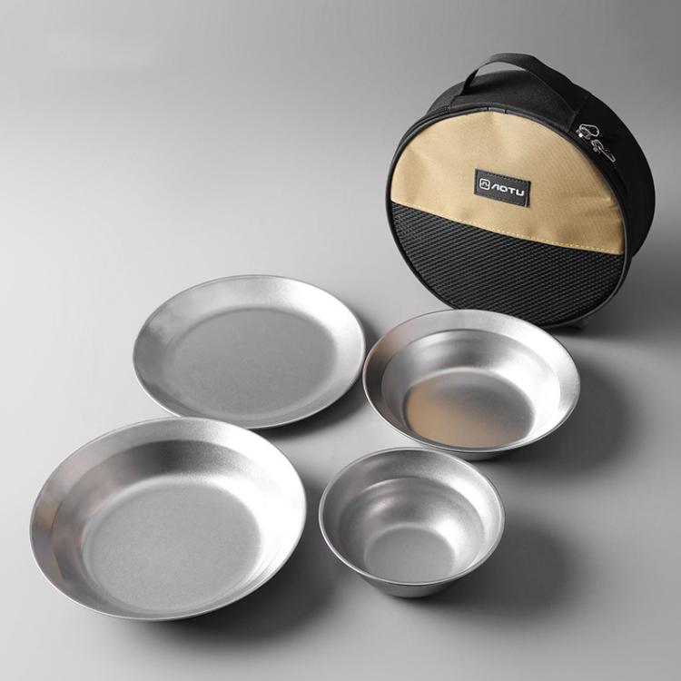 アウトドアステンレス製ディナープレートセット キャンプ用ポータブルBBQプレート 収納バッグ付き AOTU AT6438-1 4個セット、8個セット、12個セット、16個セット