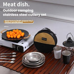 アウトドアステンレス製ディナープレートセット キャンプ用ポータブルBBQプレート 収納バッグ付き AOTU AT6438-1 4個セット、8個セット、12個セット、16個セット
