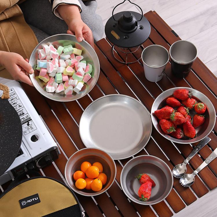 アウトドアステンレス製ディナープレートセット キャンプ用ポータブルBBQプレート 収納バッグ付き AOTU AT6438-1 4個セット、8個セット、12個セット、16個セット