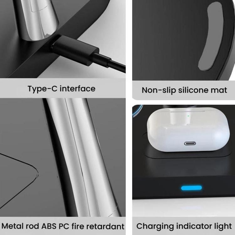 15W 3-in-1 マグネティックワイヤレス充電器 電話・時計・イヤホン対応 デスクトップ多機能電話スタンド