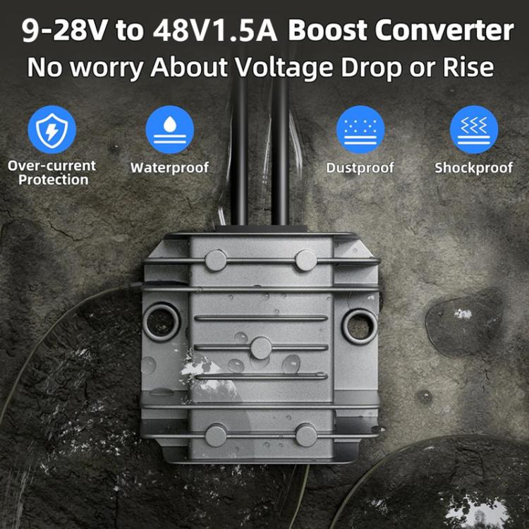 Power Converter Voltage Booster, 12V / 24V To 48V 1.5A With 1m DC Cable, 12V / 24V To 48V 1.5A With 1m DC Cable Clips