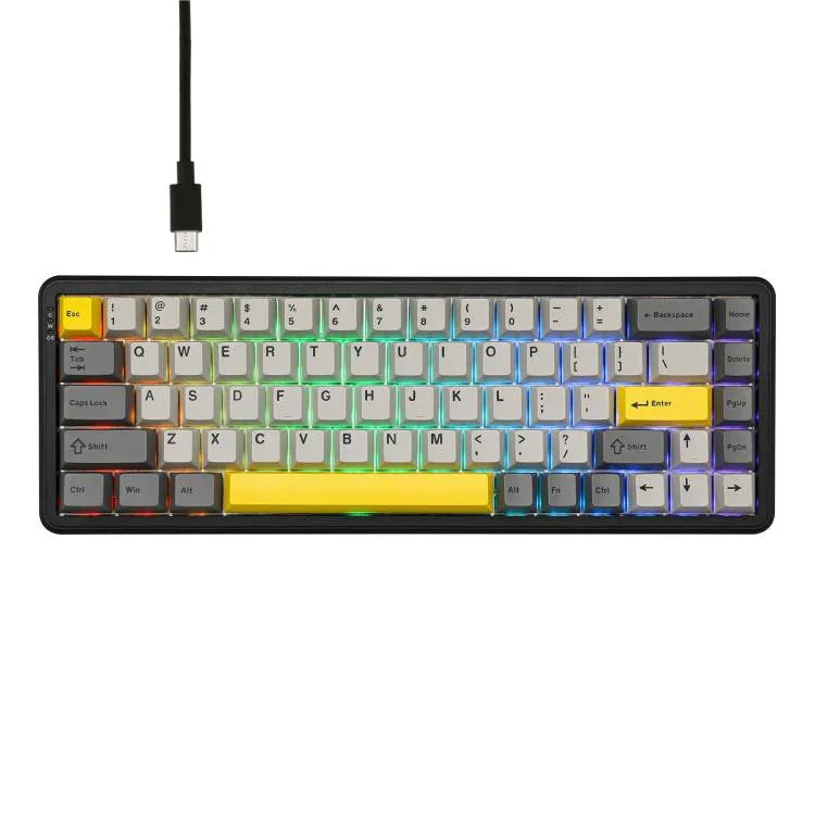 Ajazz AK680 MAX 磁気軸 メカニカル 有線キーボード RGBライト付き、ブラック、ホワイト、ブラック グレー イエロー、ブルー ホワイト ダークブルー、サイド彫刻 グラデーション ピンク、輪郭線ブラック、輪郭線ホワイト