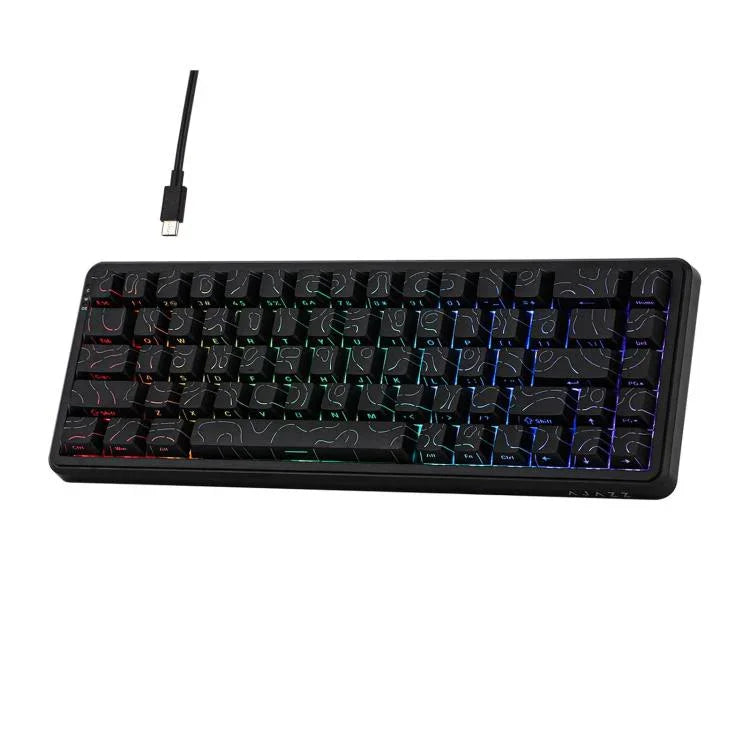 Ajazz AK680 MAX 磁気軸 メカニカル 有線キーボード RGBライト付き、ブラック、ホワイト、ブラック グレー イエロー、ブルー ホワイト ダークブルー、サイド彫刻 グラデーション ピンク、輪郭線ブラック、輪郭線ホワイト
