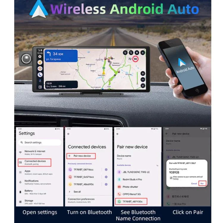 音声操作CarPlay 分割画面デュアルカメラドライブレコーダー、フロントカメラ＋車内ビュー、リアビューカメラ付き
