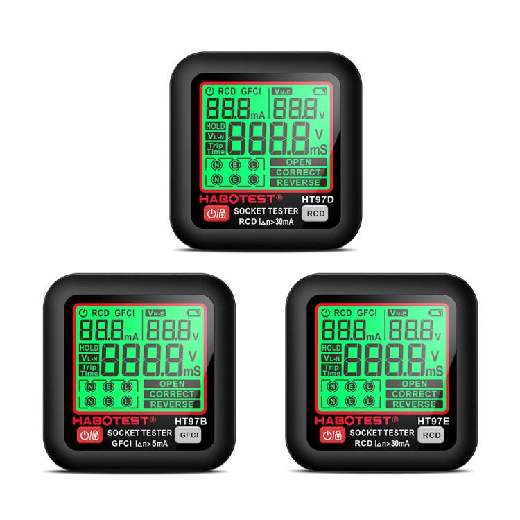 HABOTEST デジタル表示インテリジェント電気テストソケット、HT97B 米国プラグ、HT97D 欧州プラグ、HT97E 英国プラグ