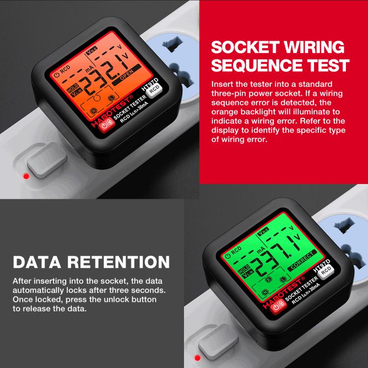 HABOTEST デジタル表示インテリジェント電気テストソケット、HT97B 米国プラグ、HT97D 欧州プラグ、HT97E 英国プラグ