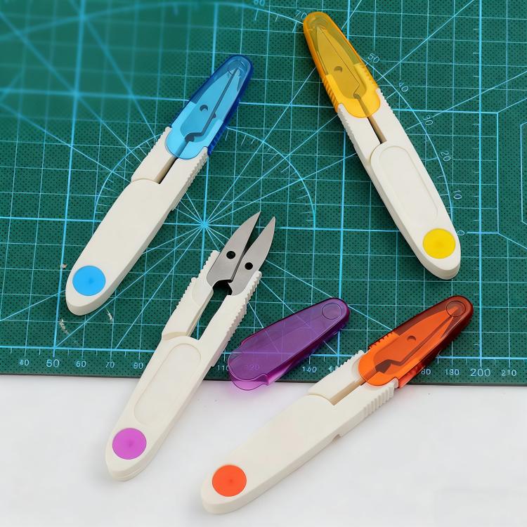 10本セット 家庭用クロスステッチ衣類用糸透明カバー付きはさみ、パープル、イエロー、ブルー、レッド