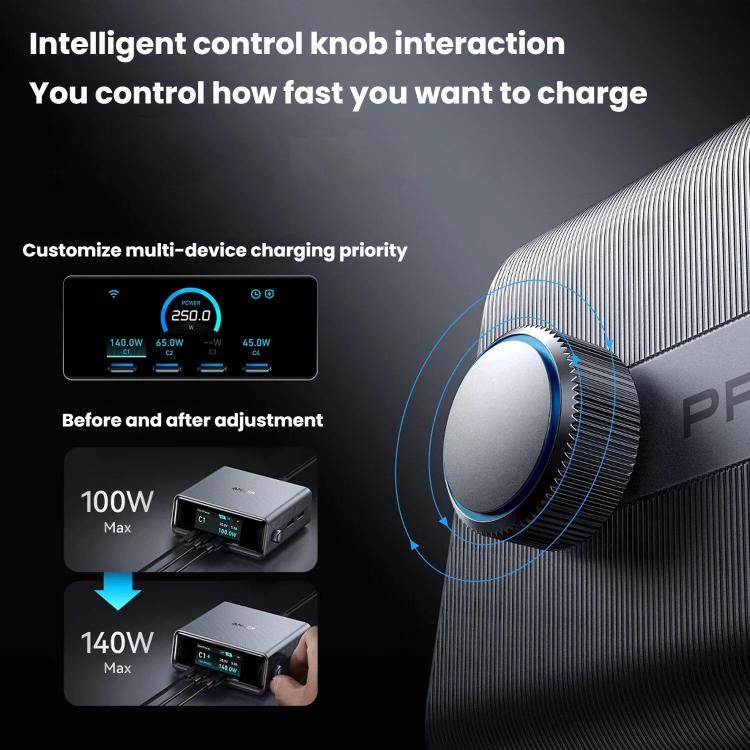ANKER Prime ガリウムナイトライド 250W 急速充電器 4 Type-C+2 USB 6ポート デスクトップスマートディスプレイ充電ステーション、USプラグ、A2345
