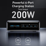 Prime 200W ガリウムナイトライド デスクトップ充電器 4 Type-C+2 USB 6ポート充電スタンド、USプラグ、A2683