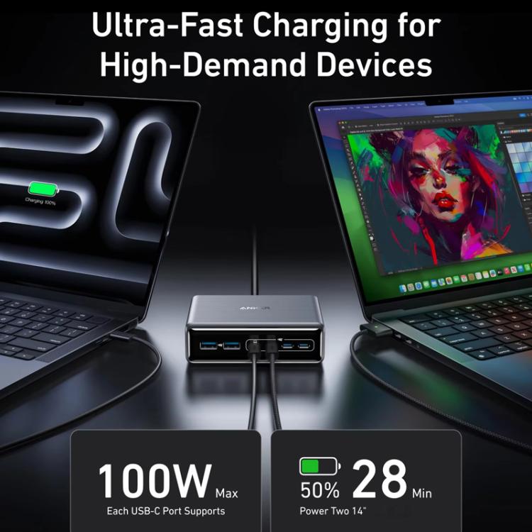 Prime 200W ガリウムナイトライド デスクトップ充電器 4 Type-C+2 USB 6ポート充電スタンド、USプラグ、A2683