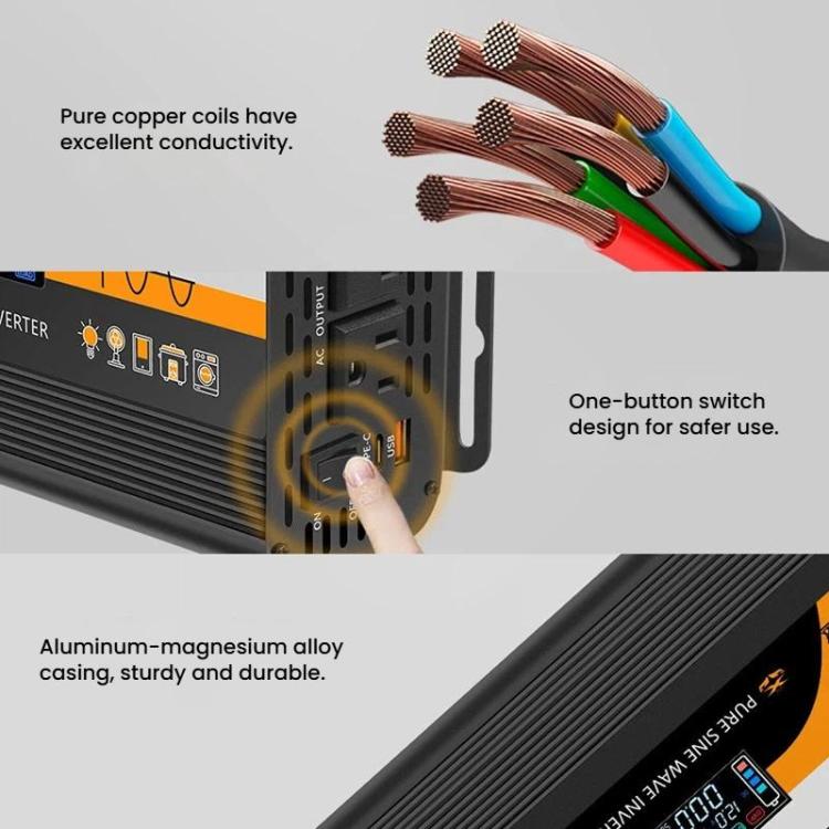 XUYUAN 12V / 24V To 110V Pure Sine Wave Inverter Power Inverter US Plug, 800W Black, 1400W Black, 2000W Black, 3000W Black, 3600W Black, 4000W Black, 800W Red, 1400W Red, 2000W Red, 3000W Red