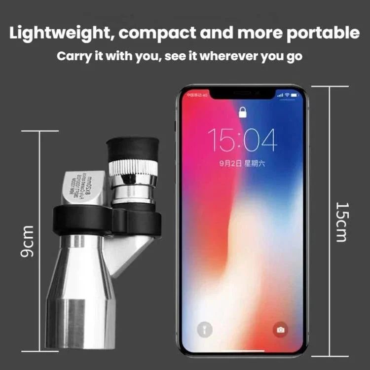8x HD 低照度ナイトビジョン ミニ単眼鏡 ポータブル金属コンパクト角度付き単眼鏡、単体、スマホホルダー付き、スマホホルダーと三脚付き