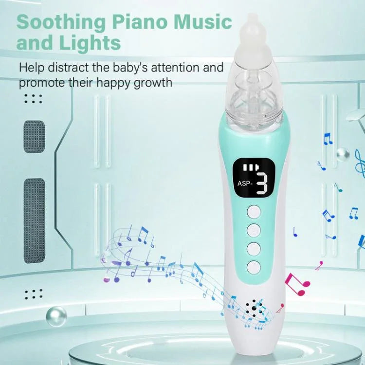 電動ベビー鼻吸引器 食品グレードシリコンチップ3個付き、癒しのピアノ音楽＆ソフトLEDライト
