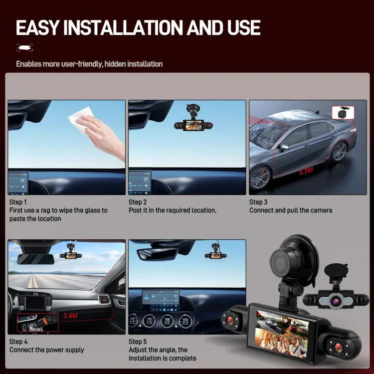 3 Inch 1080P Car Dash Cam With Four Lenses 480P Interior Left Right Rear Cameras, L5972
