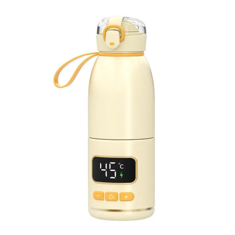 450ml ポータブルワイヤレスベビーボトルウォーマー 15000mAh 充電式加熱カップ 37-55度、ステンレススチール、ガラス