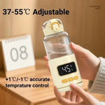 450ml ポータブルワイヤレスベビーボトルウォーマー 15000mAh 充電式加熱カップ 37-55度、ステンレススチール、ガラス