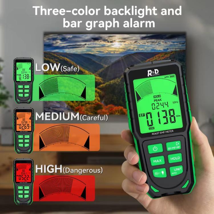 R&D INSTRUMENTS RD637 3-in-1 デジタル表示アラーム充電式電磁波測定器、RD637