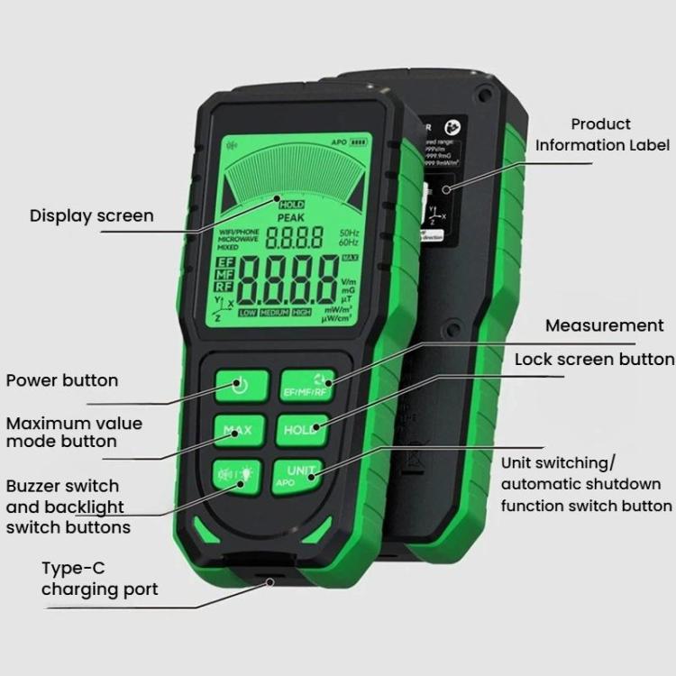 R&D INSTRUMENTS RD637 3-in-1 デジタル表示アラーム充電式電磁波測定器、RD637