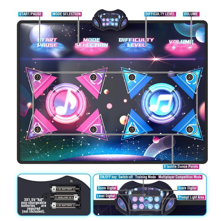 ダンシングチャレンジ プレイマット ワイヤレスダンスマット デュアルプレイヤーゲームパッド、120x95cm