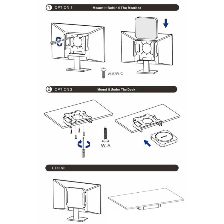 Mac Mini M1 / M2用 デスク下モニター背面取り付けブラケット、Mac Mini M1 / M2用