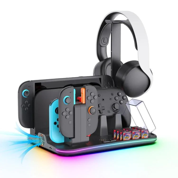 ipega 12-in-1 多機能充電ドック Nintendo Switch 2 / Switch Joy-Con 充電、Proコントローラードック、冷却ファン、ゲーム＆ヘッドセット収納オーガナイザー、12-in-1