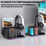 ipega 12-in-1 多機能充電ドック Nintendo Switch 2 / Switch Joy-Con 充電、Proコントローラードック、冷却ファン、ゲーム＆ヘッドセット収納オーガナイザー、12-in-1
