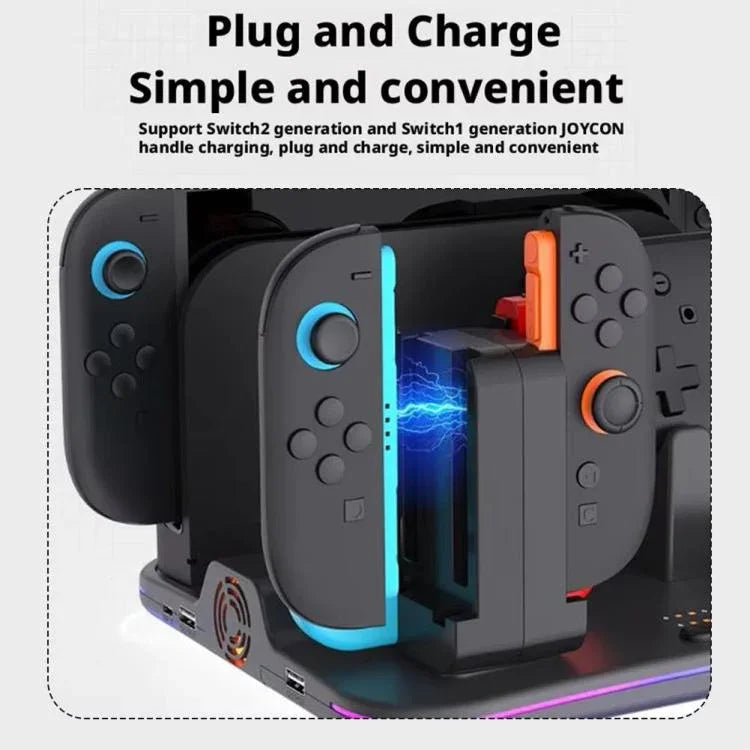 ipega 12-in-1 多機能充電ドック Nintendo Switch 2 / Switch Joy-Con 充電、Proコントローラードック、冷却ファン、ゲーム＆ヘッドセット収納オーガナイザー、12-in-1