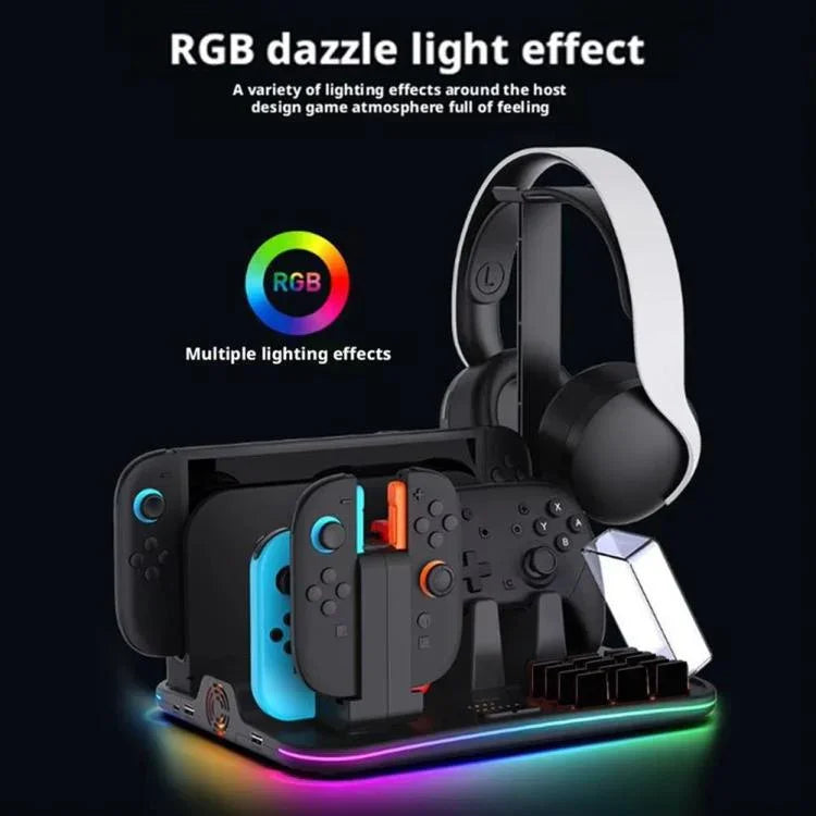 ipega 12-in-1 多機能充電ドック Nintendo Switch 2 / Switch Joy-Con 充電、Proコントローラードック、冷却ファン、ゲーム＆ヘッドセット収納オーガナイザー、12-in-1