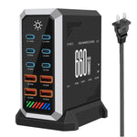 6 Type-C+4 USB マルチポート 660W 高出力 ガリウムナイトライド デスクトップ充電器、USプラグ、UKプラグ、EUプラグ、AUプラグ