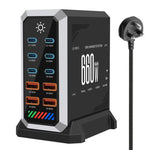 6 Type-C+4 USB マルチポート 660W 高出力 ガリウムナイトライド デスクトップ充電器、USプラグ、UKプラグ、EUプラグ、AUプラグ